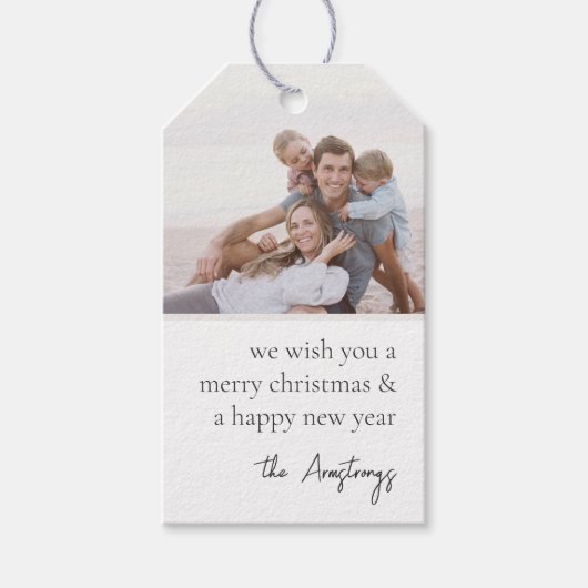 シンプルWish Neutralミニマリストフォトホリデー ギフトタグ (正面)
