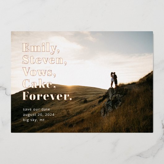 シンプルWordリスト日付のビッグフォトカードを保存 箔招待状 (正面)