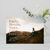 シンプルWordリスト日付のビッグフォトカードを保存 箔招待状 (立ち正面)