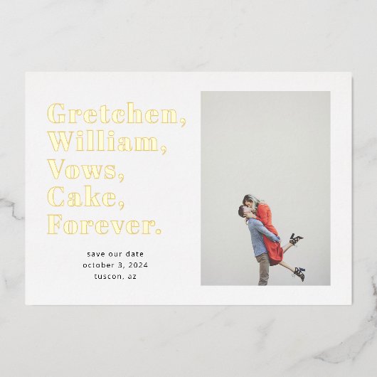 シンプルWordリスト日付の写真カードを保存 箔招待状 (正面)