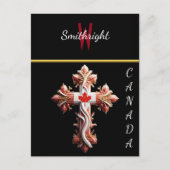 シンボリックフュージョン:赤いメープルリーフと交差 ポストカード (正面)