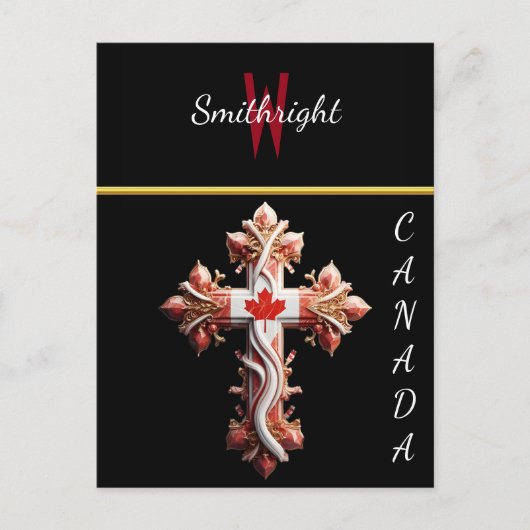 シンボリックフュージョン:赤いメープルリーフと交差 ポストカード (正面)
