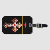 シンボリックフュージョン:赤いメープルリーフと交差 ラゲッジタグ (正面横)