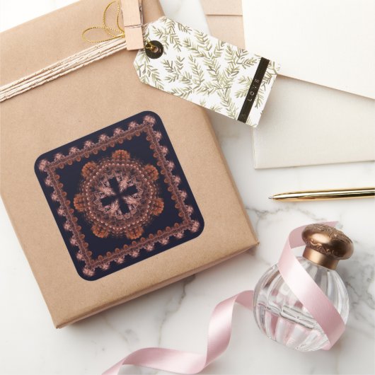 シンボリック魔法のクロスフラクタルパターン スクエアシール (ギフト)