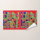 シンボルと植物の赤いトリム バスタオルセット (ハンドタオル)