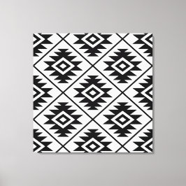 シンボルアステカスタイル化ビッグPTNブラック（白） キャンバスプリント