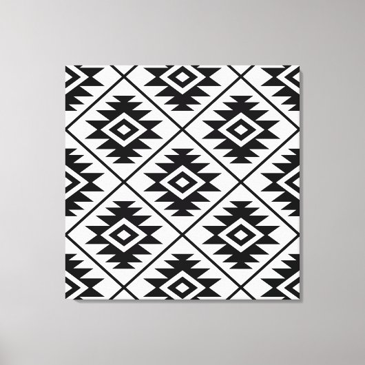 シンボルアステカスタイル化ビッグPTNブラック（白） キャンバスプリント (正面)