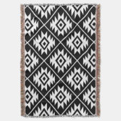 シンボルアステカ様式化された大きいピクセル白(黒) スローブランケット (正面縦)