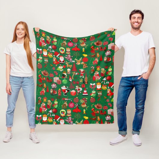 シンボルカラフルクリスマスエレメント冬緑 フリースブランケット (インサイチュ)