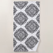 シンボル付き古代の太陽白黒 ビーチタオル (正面)