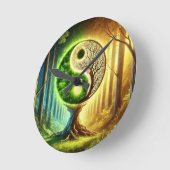 シンボル木陰陽デザイン ラウンド壁時計 (傾斜)