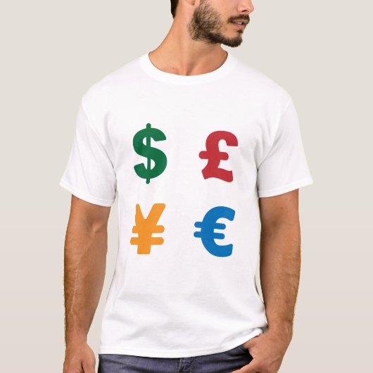 シンボル通貨 – ドル・ポンド円ユーロ Tシャツ (正面)