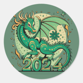シンボル2024新年グリーンウッドドラゴン ラウンドシール