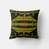 シンメトリックスオリーブグリーンブラックレッドティアドデザイン クッション (裏面)