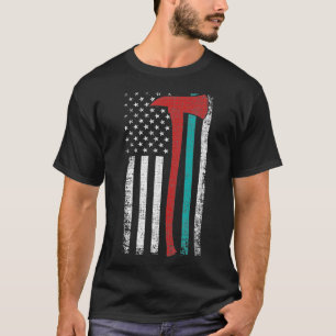 シンレッドラインファイヤーファイターPTSD認識度ティール(緑がかった色 Tシャツ