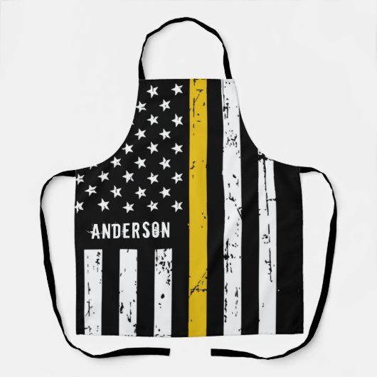 シン金ゴールド線フラグ911パーソナライズされたディスパッチャ エプロン (正面)