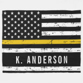 シン金ゴールド線フラグ911パーソナライズされたディスパッチャ フリースブランケット (正面(横))