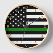 シン・グリーンライン・フラッグ：愛国的な軍人退役者 壁時計 (正面)