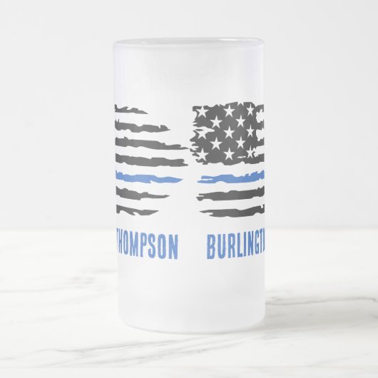 シン・ブルーパーソナライズされたライン警察官 フロストグラスビールジョッキ (中央)