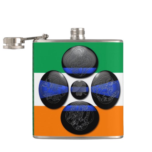 シン・ブルー・ラインと6つのアイリッシュシンボル フラスク (オープン)