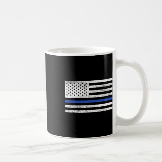 シン・ブルー・ライン アメリカ国旗 警察官を守る 愛国 コーヒーマグカップ (右)