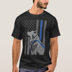 シン・ブルー・ライン・フラグ K9 ユニット・ジャーマン・シェパード・スケッチ Tシャツ