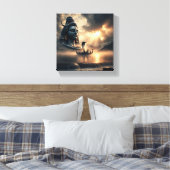 シヴァの入れ墨のシンボル：神の力と静寂» キャンバスプリント (インサイチュ (寝室))