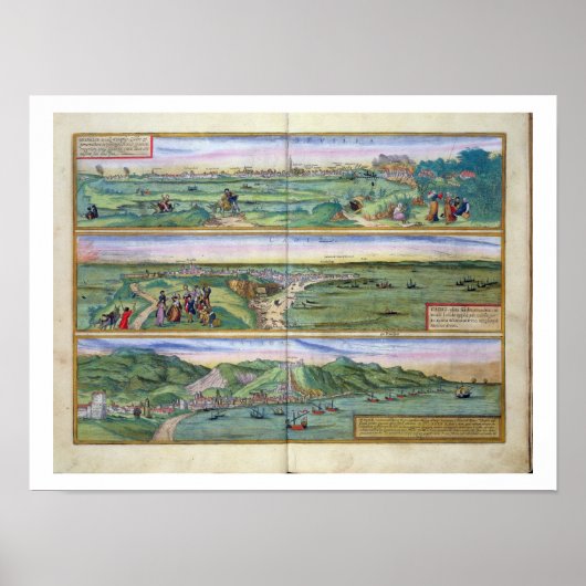 シヴィテスのセビリア、カディス、マラガの地図 ポスター (正面)