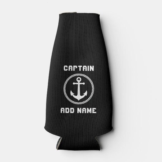 シーいかりキャプテンネームまたはボートネーム白黒 ボトルクーラー (正面)