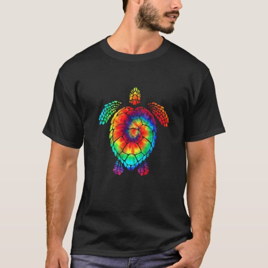 シーおもしろいカメ海絞り染めレインボーヒッパイコスト Tシャツ (正面)