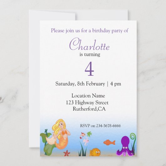 シーおもしろいワールド誕生日 招待状 (正面)