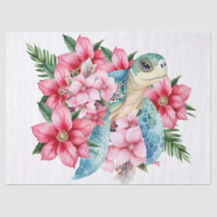 シーお洒落タートルピンク花模様 薄葉紙