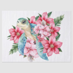 シーお洒落タートルピンク花模様 薄葉紙