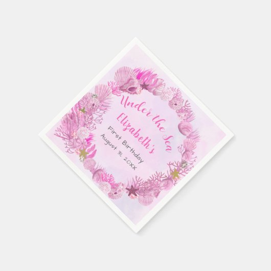 シーかわいらしガールズ誕生日でピンク スタンダードカクテルナプキン (角)