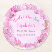 シーかわいらしガールズ誕生日でピンク ラウンドペーパーコースター (正面)