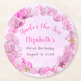 シーかわいらしガールズ誕生日でピンク ラウンドペーパーコースター