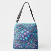 シーきらきら光るタートルブルーパープルティール(緑がかった色) クロスボディバッグ (裏面)