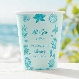 シーだけが愛 All I Sea Is Love 海のコスタルボホスタイルの貝殻のアクアアート 紙コップ