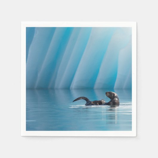 シーよくはしゃぐオッター スタンダードカクテルナプキン (正面)