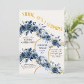 シーアイザサプライズ金ゴールドアーチブルーバラ誕生日 招待状 (スタンド正面)