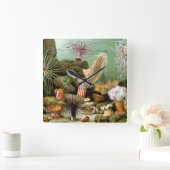 シーアネモネス、ヴィンテージ海洋生物海動物 スクエア壁時計 (ホーム)