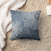 シーアネモネ水彩海ネービーブルーホワイト クッション (ブランケット)