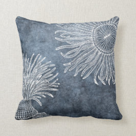 シーアネモネ水彩海ネービーブルーホワイト クッション