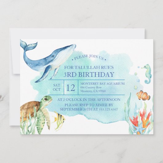 シーアパーソナライズされた誕生日の下 – 海 招待状 (正面)