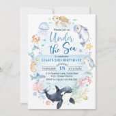 シーアンダー海動物子供の誕生日 招待状 (正面)