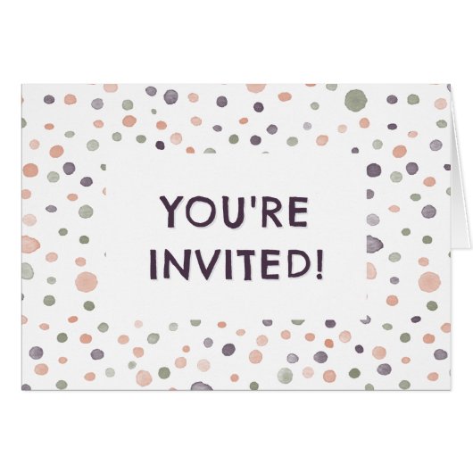 シーア紙吹雪ウォーターカラードット誕生日招待状 (正面横)