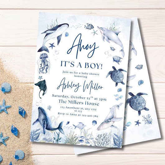 シーア航海のホイの下で男の子のシャワー 招待状