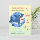 シーイエローの下の2番目の誕生日ベビーサメ 招待状 (スタンド正面)