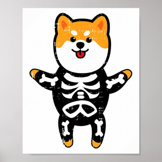 シーイヌスケルトン衣装かわいい簡単ドッグハロウィーンG ポスター (正面)