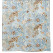 シーウイスタートルシーホースヒトデの水色 シャワーカーテン (正面)